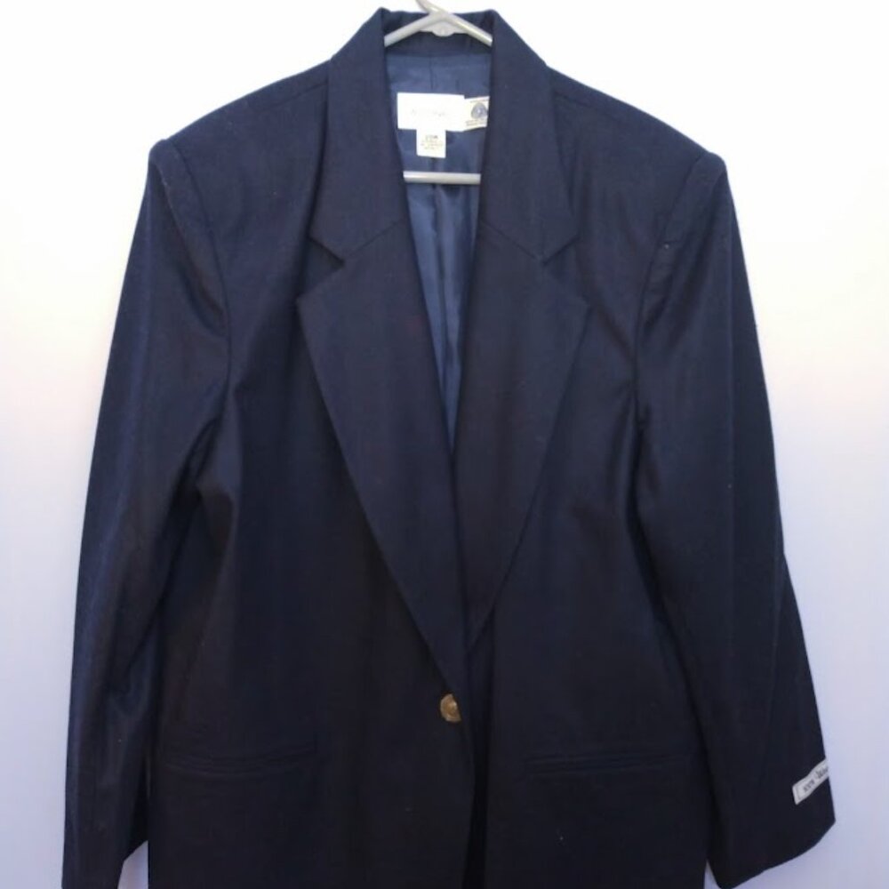 Vintage 90s Item Eyes Women's 100% Wool Blazer Jacket Navy Blue Sz 20W NWT